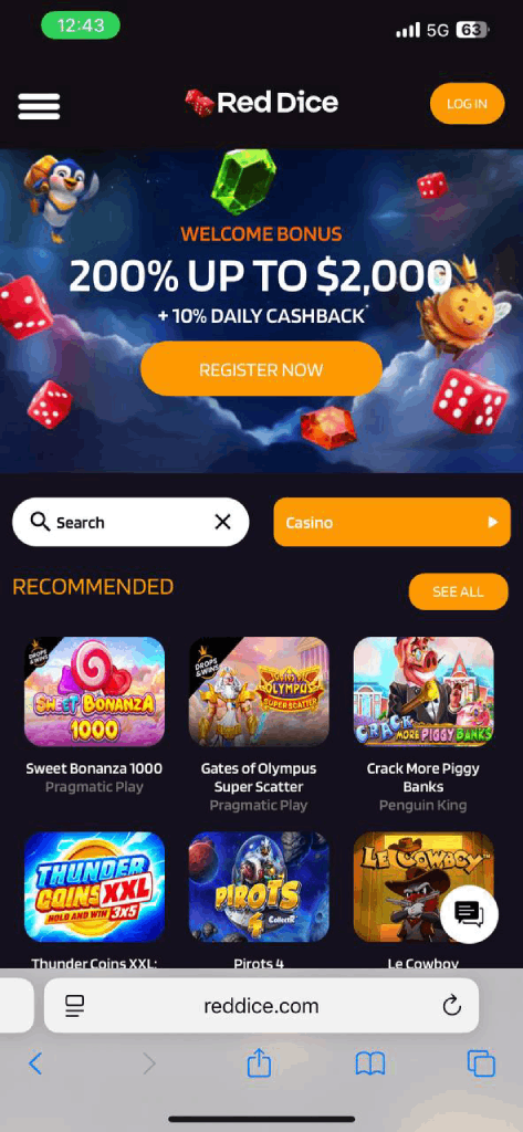 RedDice Casino — mobiel